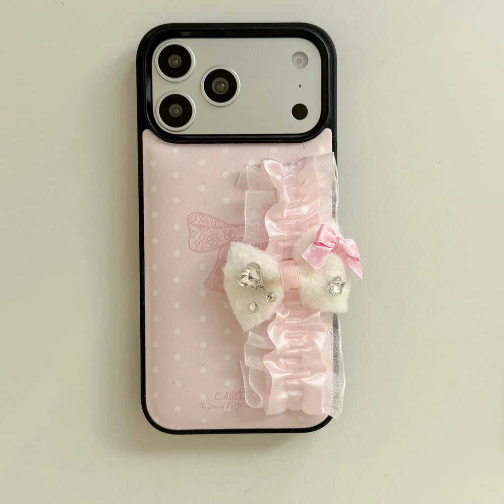【リボンフリルシリーズ】ドット×フリルリボンデザイン iPhoneケース #240527