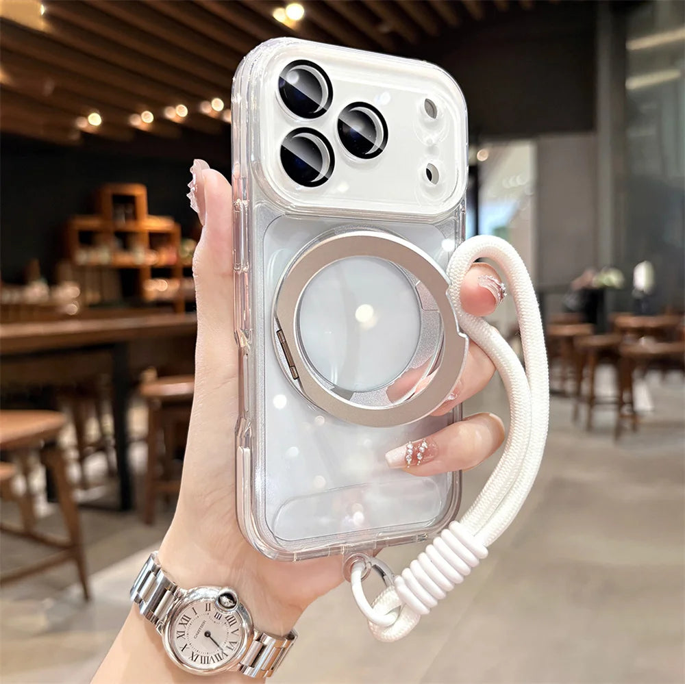 【折りたたみリングスタンド付き】クリア × カラーバンパー ストラップ付き スマホケース｜iPhone対応 #241218