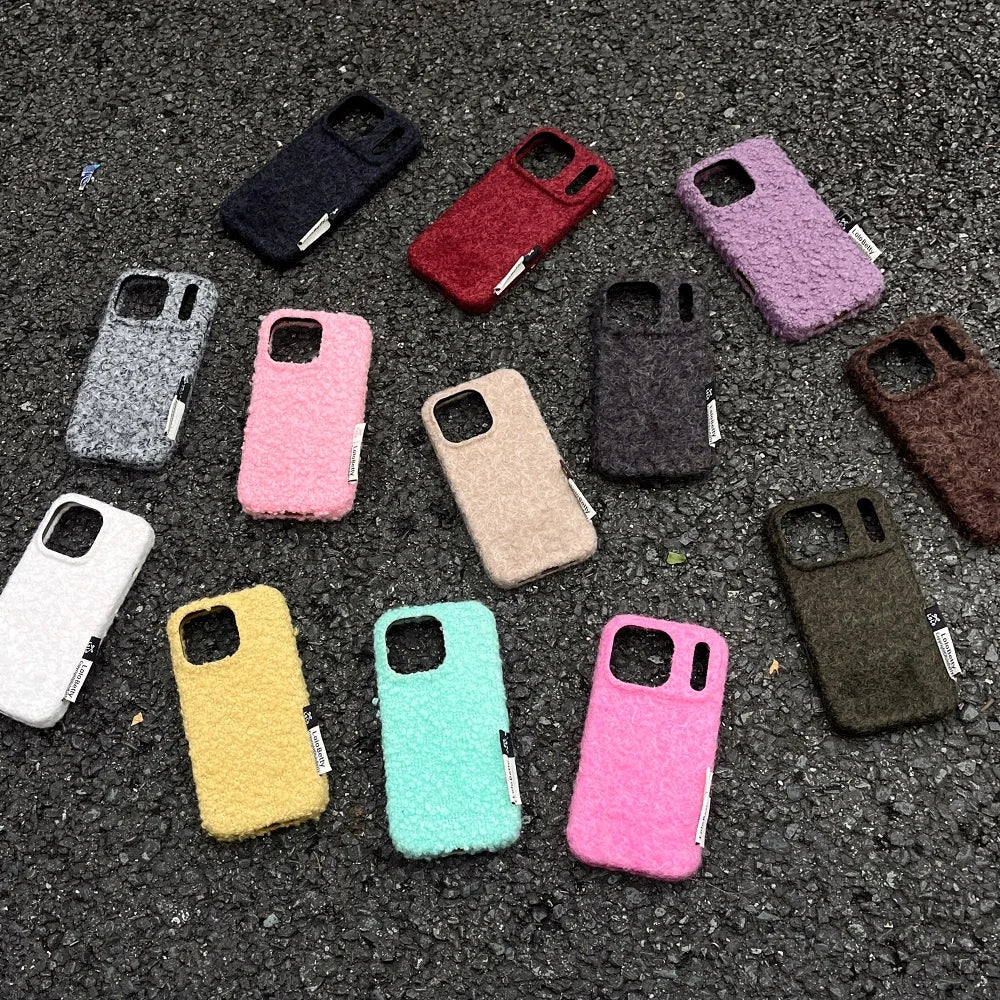 【ふわもこボア素材】リボン タグ付き 韓国風スマホケース｜iPhone対応 #250117