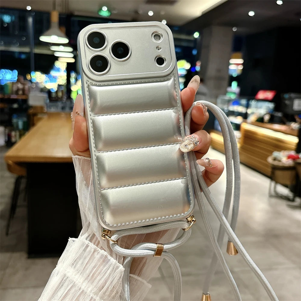 ダウンジャケット風 ソフト iPhoneケース｜ストラップ付き・カラーバリエーション豊富 #240601