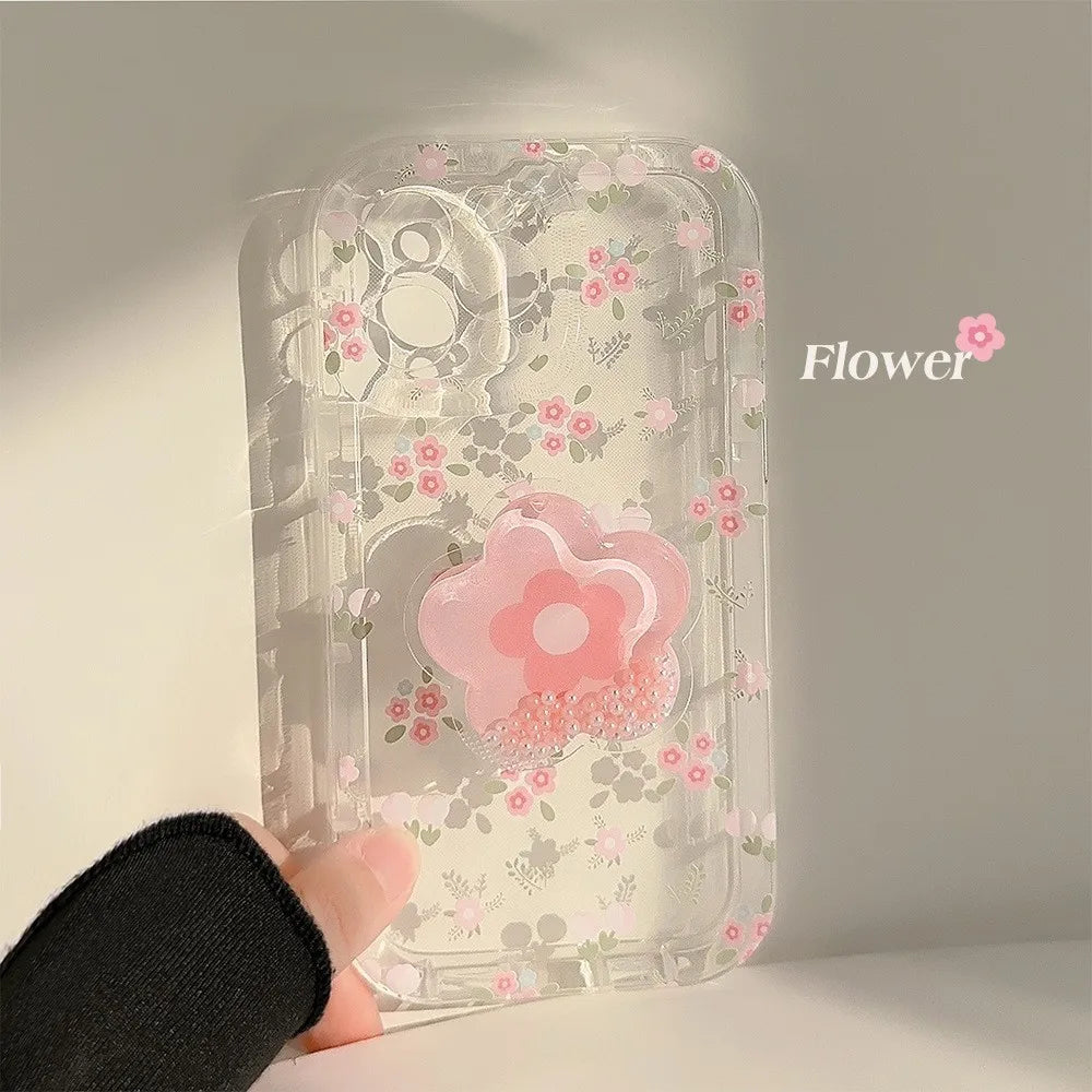 【クリアブロッサム】3Dフラワースタンド × 透明フローラルデザイン スマホケース｜iPhone対応 #250630