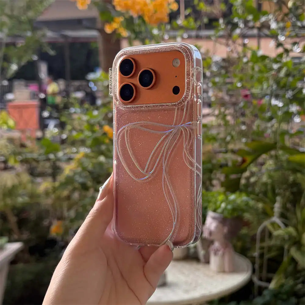 【クリアラメグリッター】リボンモチーフ クリアスマホケース｜iPhone対応 #240625