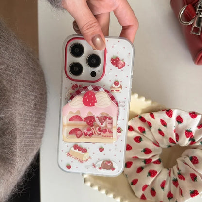 いちご ショートケーキ グリップ付き スイーツ ストロベリー iPhoneケース #240512