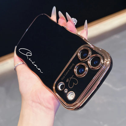 【カスタムシリーズ】ウェーブフレーム サイドハート 名入れ ソフトケース｜iPhone対応 #240714