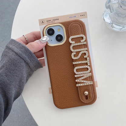 【カスタムシリーズ】名入れOK✨ ラインストーン レザー調 スマホケース｜iPhone対応 #250705