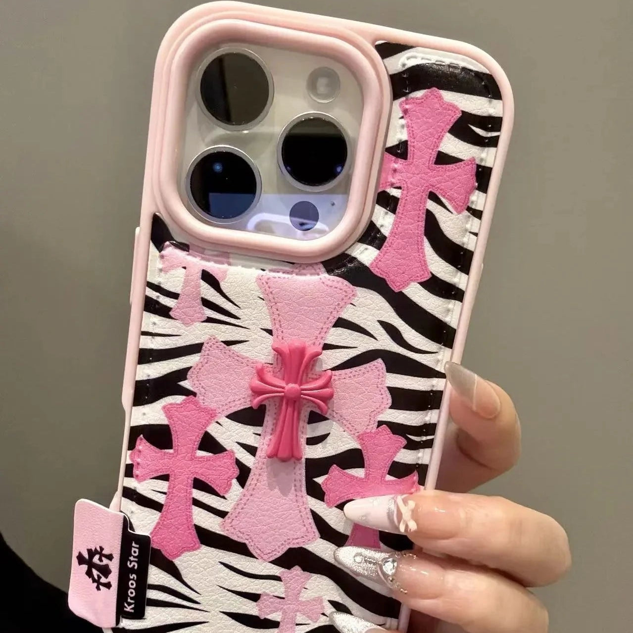 【ゼブラクロスリボン】アニマル柄 × 立体クロスパーツ スマホケース｜iPhone対応 #240727