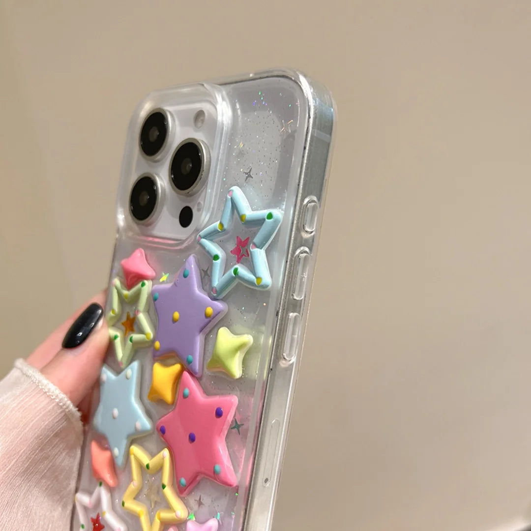 【立体スター柄】ポップで映えるクリアケース｜iPhone対応 #250522