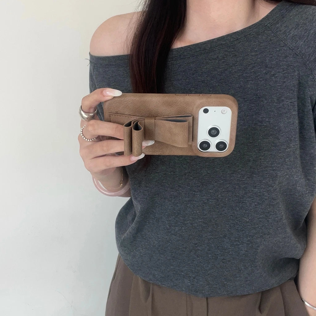 【ヴィンテージクラシカルリボン】レザーリボン×クラシックカラー スマホケース｜iPhone対応 #241222