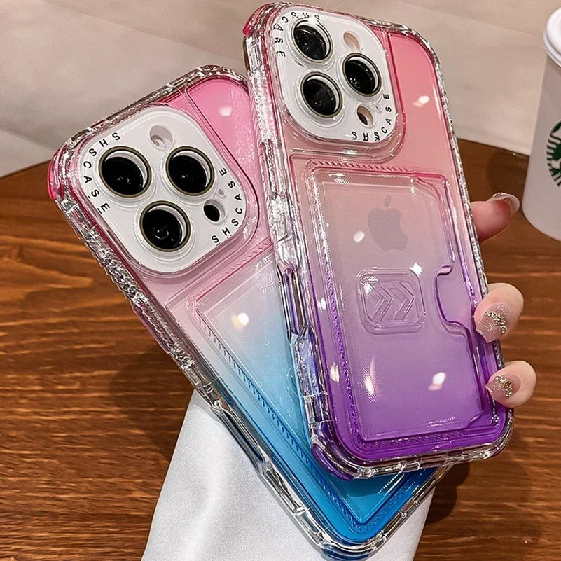 【グラデーションシリーズ】キラキラ透明感 グラデーションカラー カード収納付き スマホケース｜iPhone対応 #251022