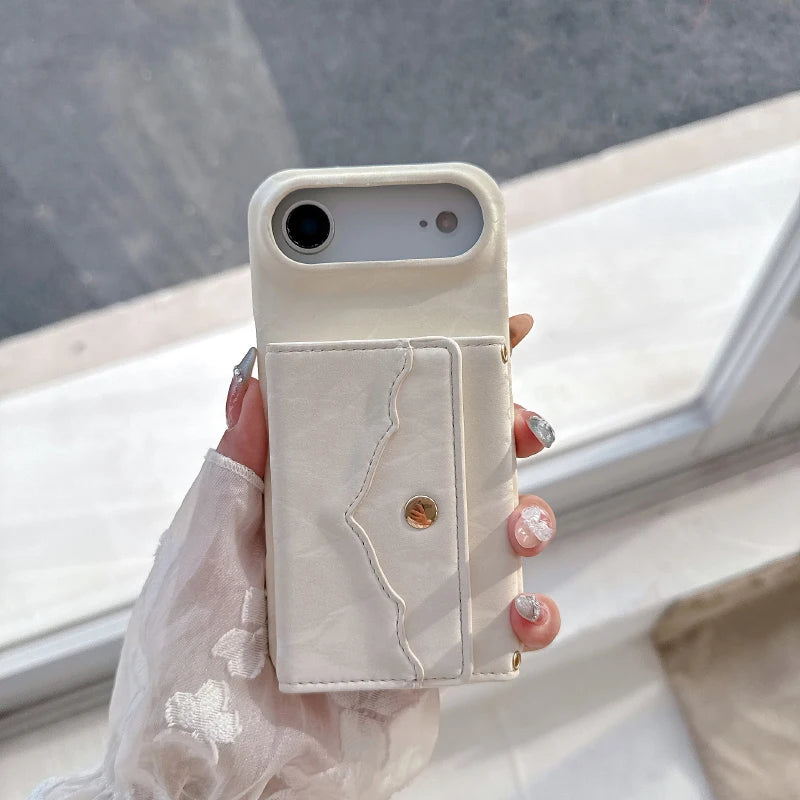 ベルベット調 ウォレット カード収納＆ミラー付き iPhoneケース｜淡色・上品ニュアンス #260013