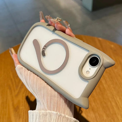 【猫耳シリーズ】Magnet内蔵 しっぽデザイン カラーフレーム iPhoneケース #240215