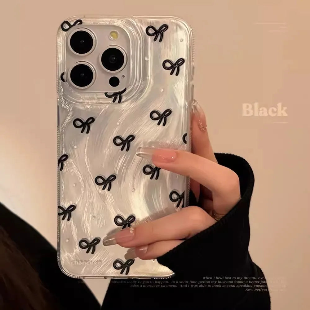 【パールリボンドロップ】リボン×うるツヤパールデザイン スマホケース｜iPhone対応 #250606
