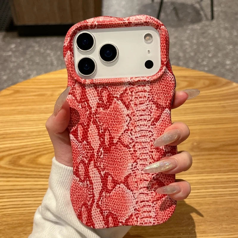 スネーク柄 ウェーブフレーム iPhoneケース｜ヘビ アニマルデザイン #240320