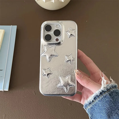 【スターシルバー】メタリック 星柄 × デニムスマホケース｜iPhone対応 #250129
