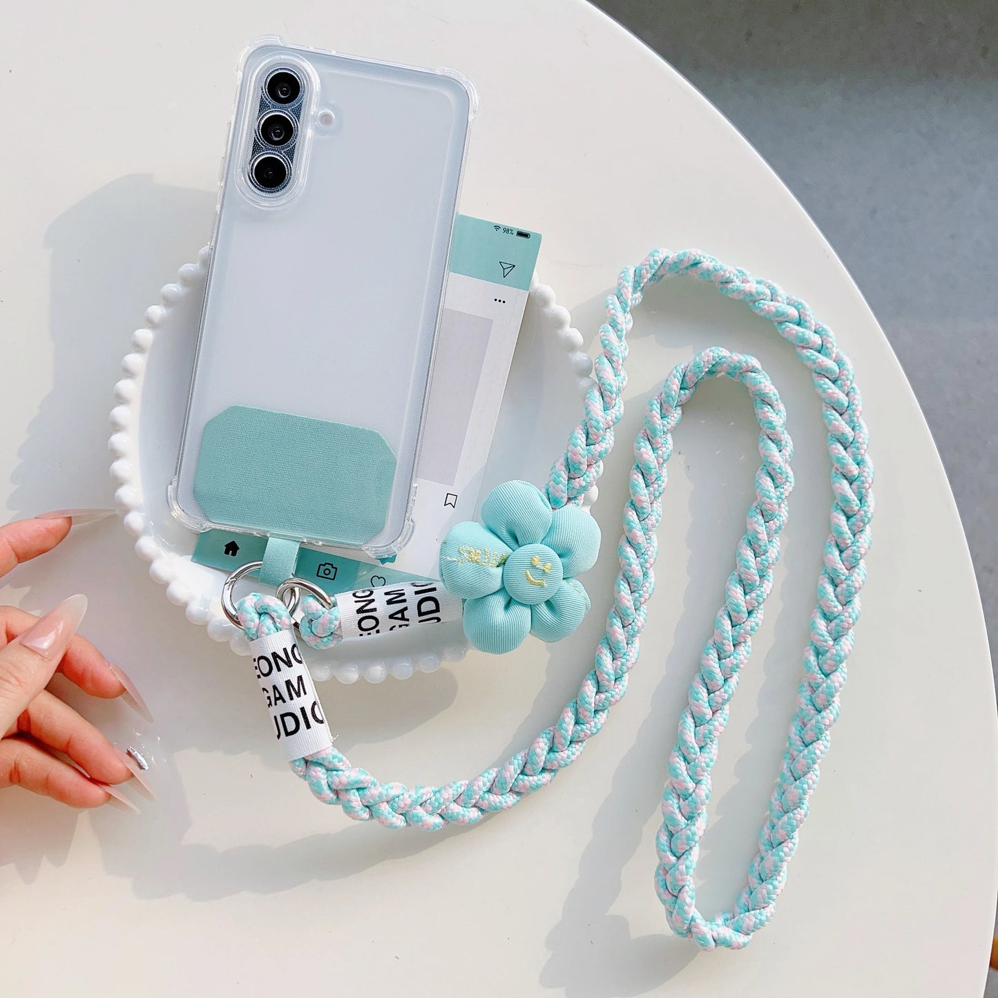 スマホショルダー｜編み込みロープ フラワーチャーム スマホストラップ 落下防止 #260412