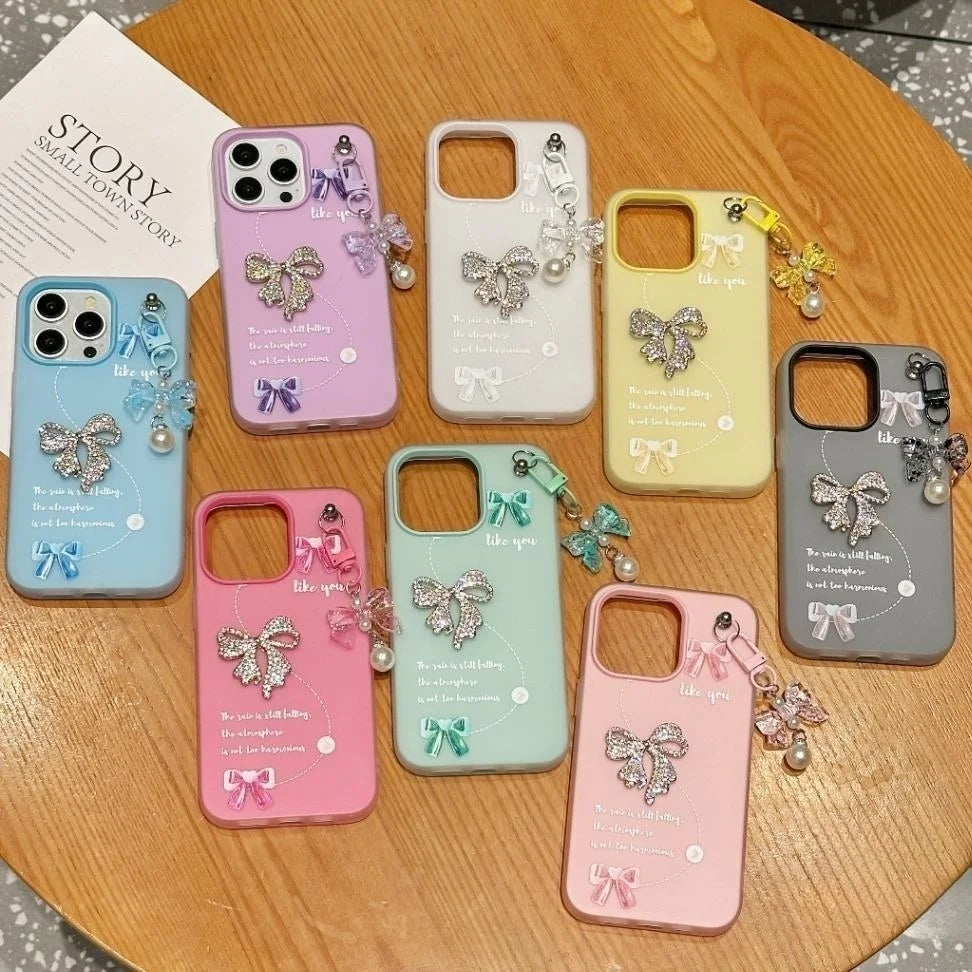 【ビジューリボン】パールチャーム付き スマホケース｜iPhone対応 #240624
