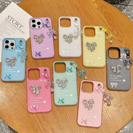 【ビジューリボン】パールチャーム付き スマホケース｜iPhone対応 #240624