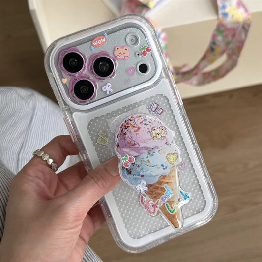 アイスクリーム 透明感クリア スタンドグリップ付き iPhoneケース｜ガーリー・デコ風 #260023