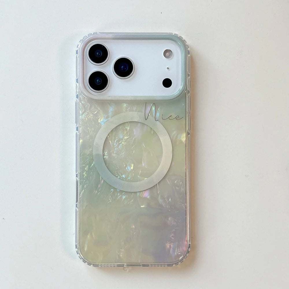 【Magsafe対応】大理石風 シェルグロウ オーロラパール スマホケース｜iPhone対応 #250127