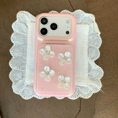 フラワーデコ パール・上品ガーリー フリップミラー付き iPhoneケース #231105