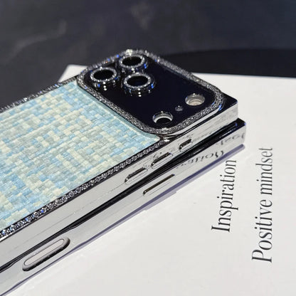 【スクエアシリーズ】ツイードジュエル ラインストーン 高級感 ツイード調 スマホケース｜iPhone対応 #250302