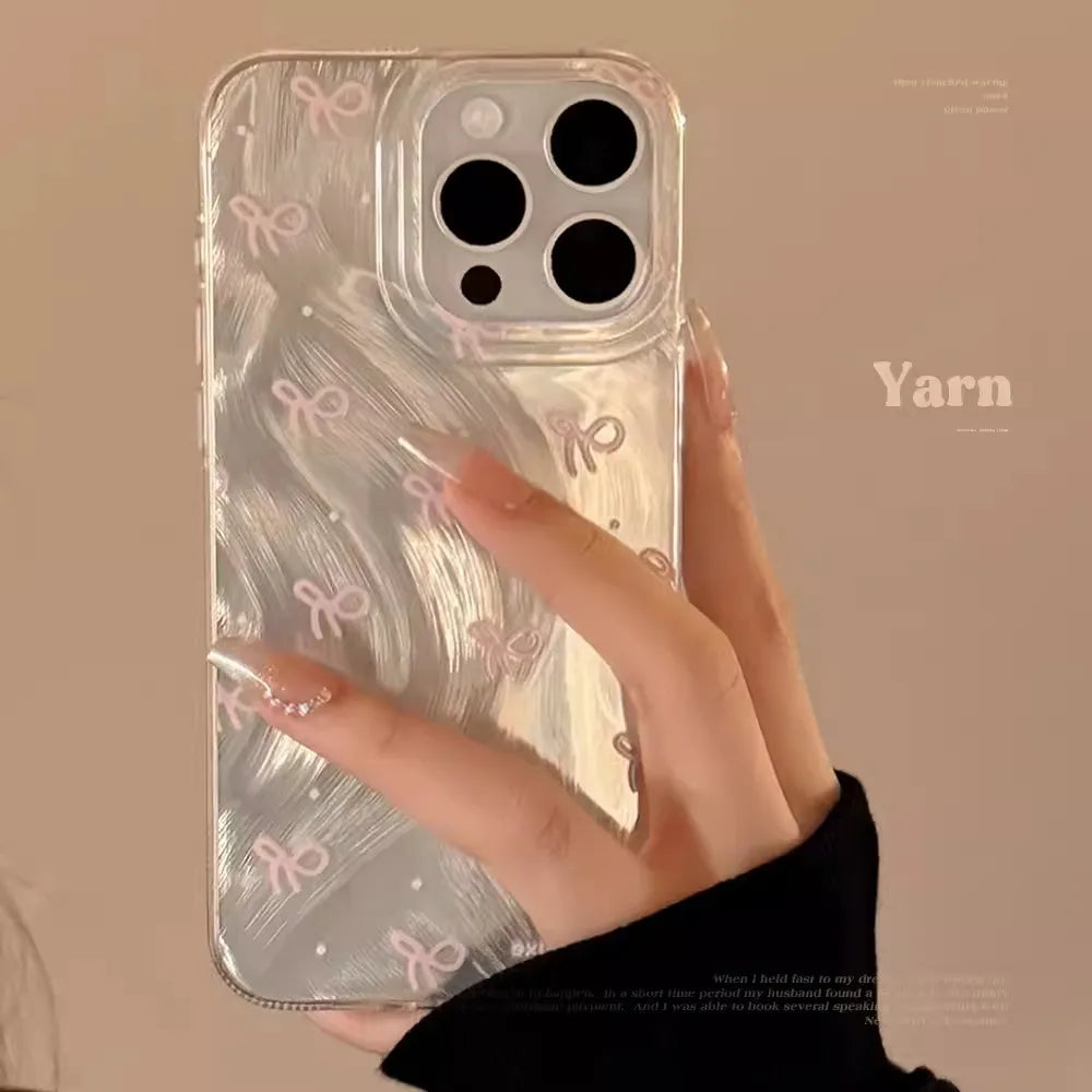 【パールリボンドロップ】リボン×うるツヤパールデザイン スマホケース｜iPhone対応 #250606