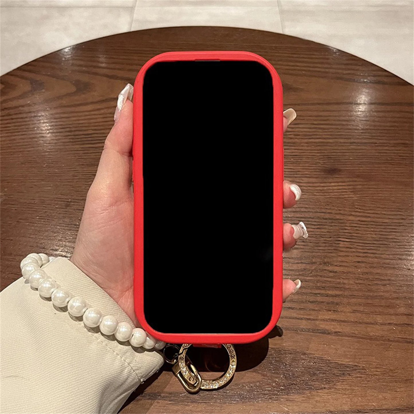 【ビッグハート】レザー調 パールストラップ付き スマホケース｜iPhone対応 #260205