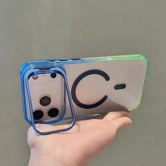 【グラデーションフレーム】 ワンタッチスタンド クリア スマホケース｜iPhone対応 #240902