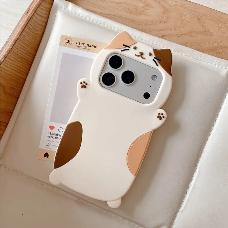 【猫耳シリーズ】三毛猫 肉球 立体キャットiPhoneケース｜マットTPU #240211