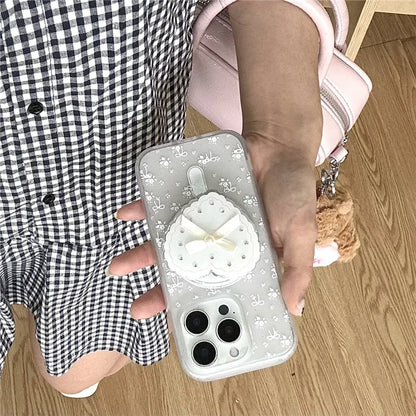 【フリルリボンハート】ガーリー×上品な淡色クリアケース｜iPhone対応 #250523