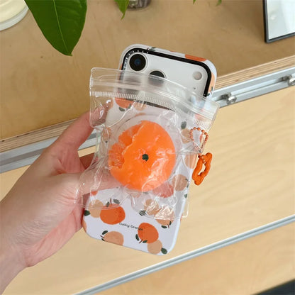 【みかん ポップソケット】フルーツ柄 ポップ オレンジ デザイン スマホケース｜iPhone対応 #250303