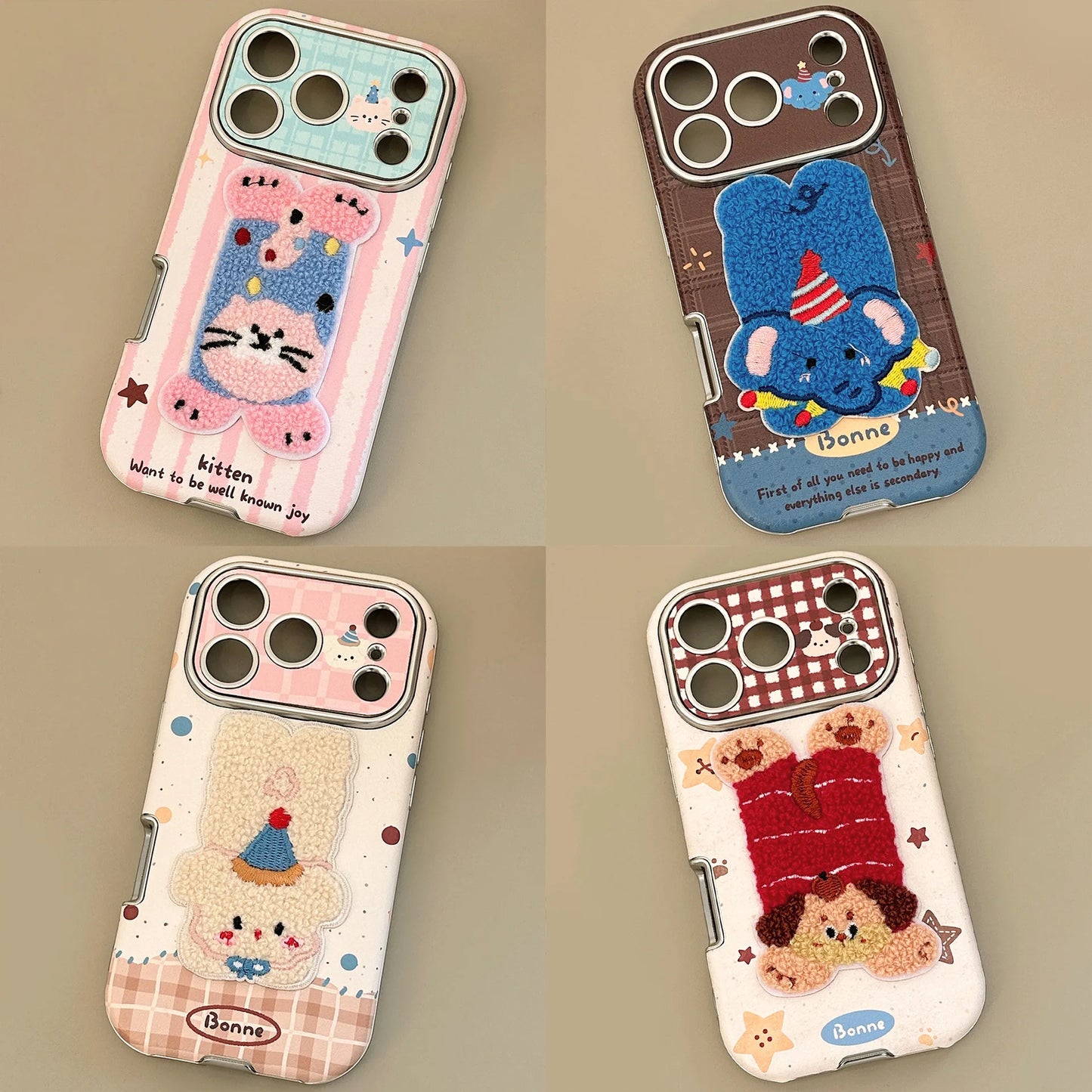 【ふわもこアニマル】立体刺繍 × ポップイラスト ワンチャン ネコちゃん スマホケース｜iPhone対応 #240830