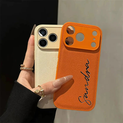 【カスタムNAMEネーム】筆記体 名入れレザーケース｜iPhone対応 #240818