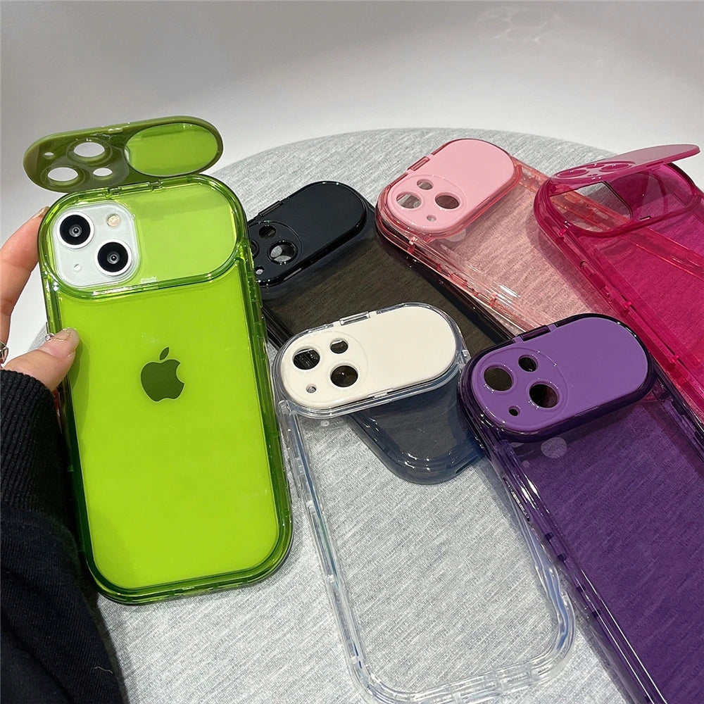 【クリアカラフルシリーズ】半透明シリコン レンズカバー付き ポップカラー スマホケース｜iPhone対応 #251020