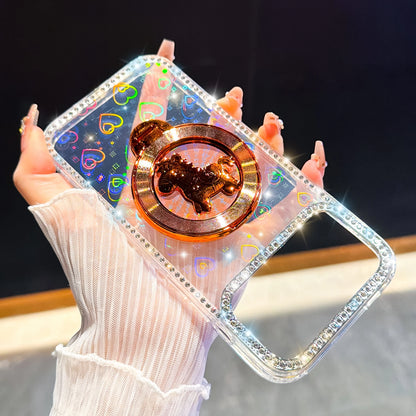 くるくる回る ユニコーン 馬 リングスタンド付き ホログラムラメ iPhoneケース #240511