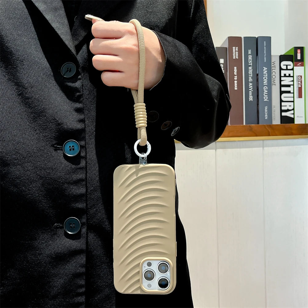 ウェーブデザイン ソフトマット シリコン iPhoneケース｜ストラップ付き・立体フォルム #231122