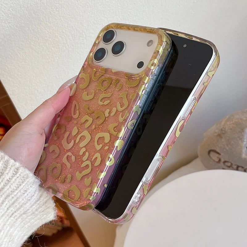 ゴールドレオパード ヒョウ柄 クリア iPhoneケース｜高級感デザイン #240303