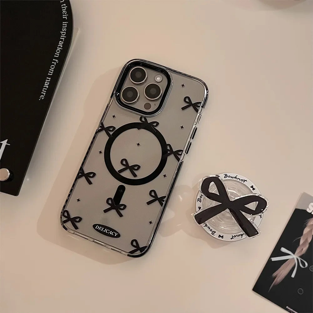 リボンモチーフ iPhoneケース｜クリアデザイン・グリップ付き #240606