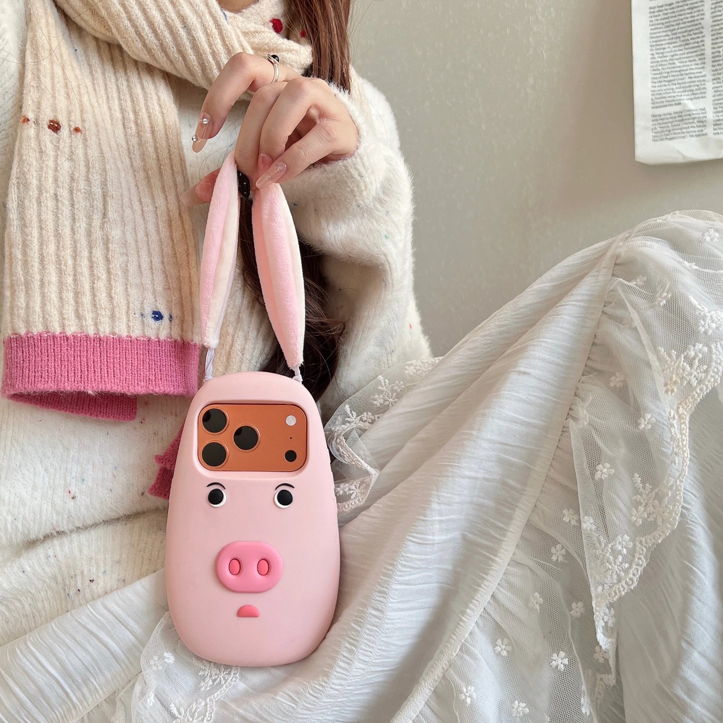 PIG フェイス 耳付き ブタ iPhoneケース｜3D 立体モチーフ #240315