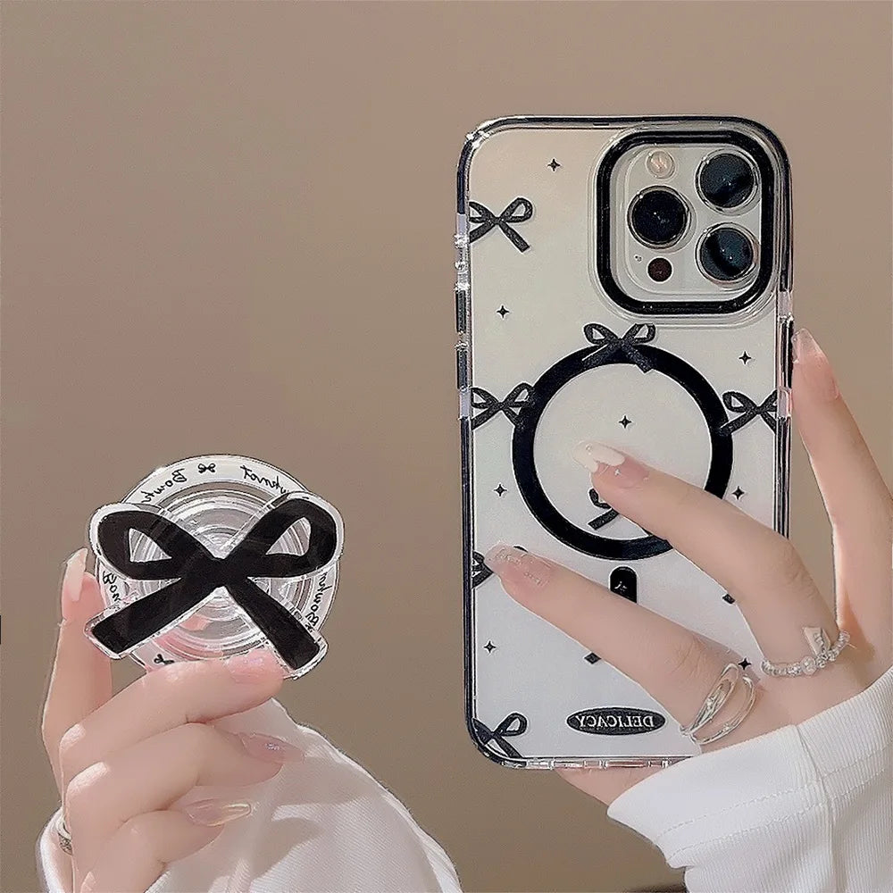 リボンモチーフ iPhoneケース｜クリアデザイン・グリップ付き #240606