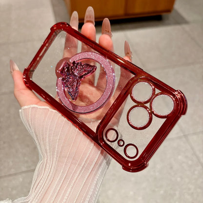 バタフライ キラキラ ラメリング付き Magnet内蔵 クリア iPhoneケース #260220
