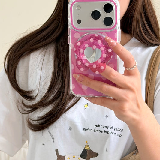 ハートミラーグリップ カラフル水玉 クリア Magnet内蔵 iPhoneケース｜レトロポップ #260019