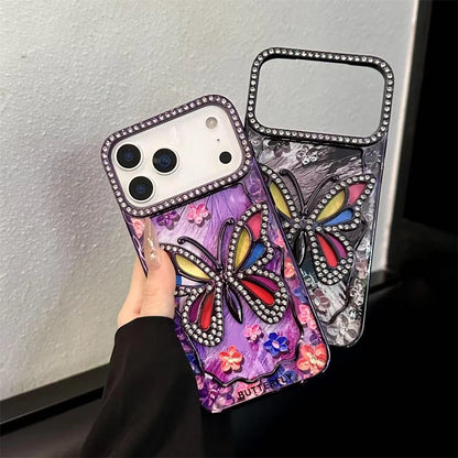 【バタフライシリーズ】立体蝶々×ストーン装飾 ステンドグラス風 クリアスマホケース｜iPhone対応 #251207