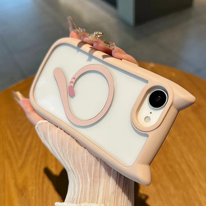【猫耳シリーズ】Magnet内蔵 しっぽデザイン カラーフレーム iPhoneケース #240215