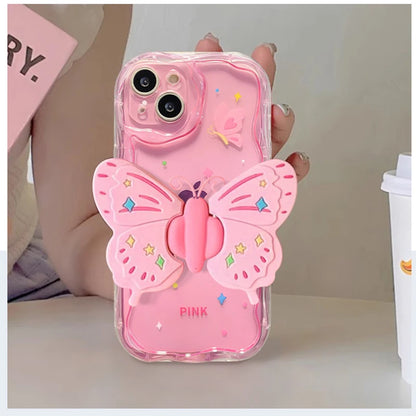 【3Dシリーズ】立体バタフライ＆キラキラデコレーション かわいいピンクスマホケース｜iPhone対応 #251021