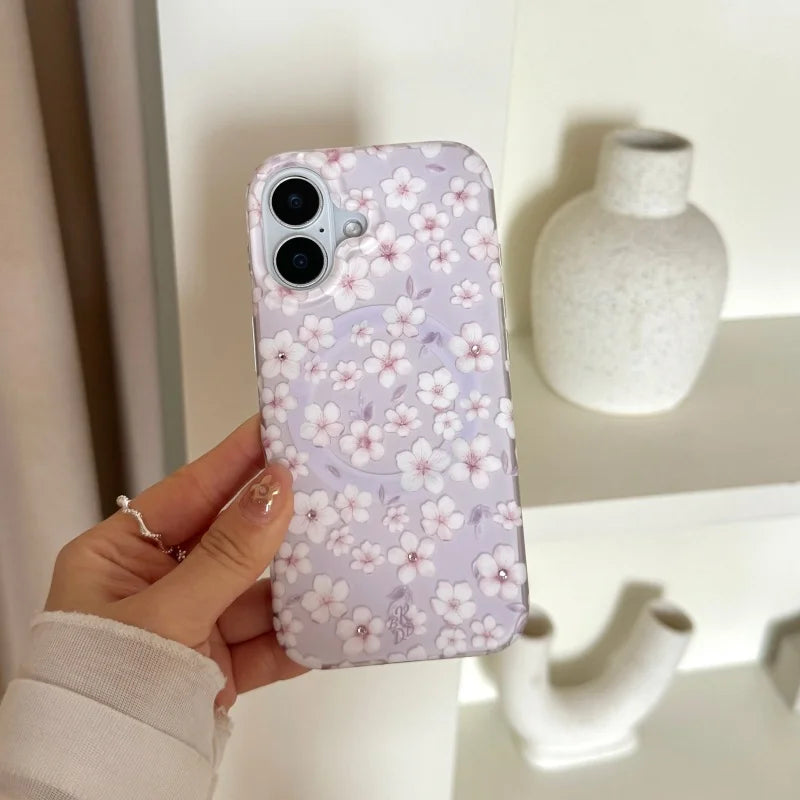 ホワイトフラワー Magnet内蔵 クリア iPhoneケース｜上品・ナチュラル #231029
