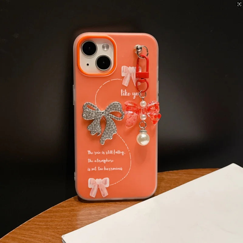 【ビジューリボン】パールチャーム付き スマホケース｜iPhone対応 #240624