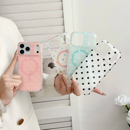 ドット柄 水玉 Magnet内蔵 iPhoneケース｜クリアベース・ポップデザイン #260104
