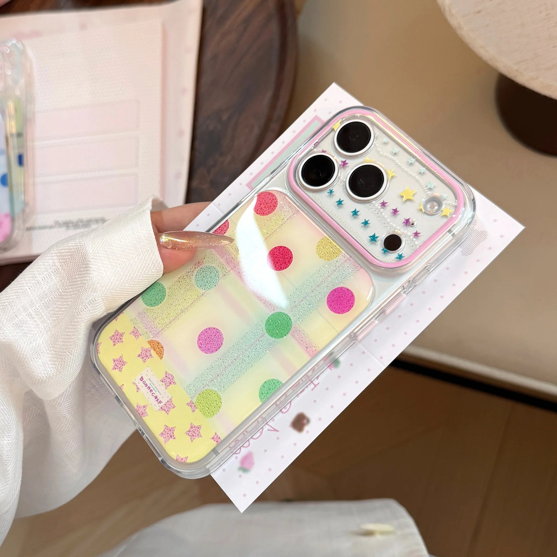 【アクセサリー付き】iPhone まとめ売り カラフルドット柄 クリア グリップ付き iPhoneケース｜ポップ