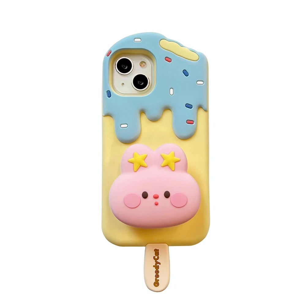 【スイーツシリーズ】アイスキャンディ風 立体くま雲デザイン スマホケース｜iPhone対応 #251007